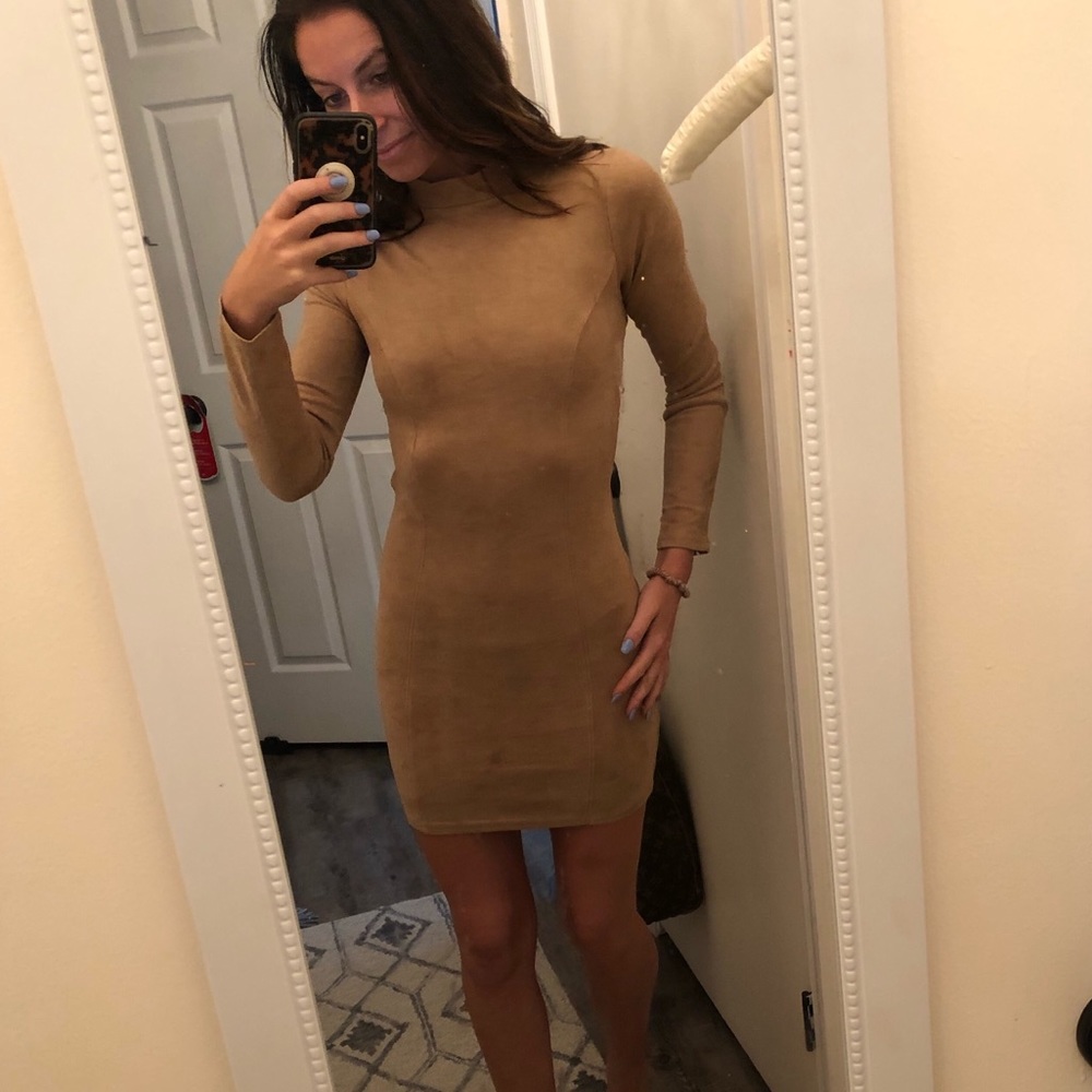 Windsor faux-suede fitted long sleeve dress